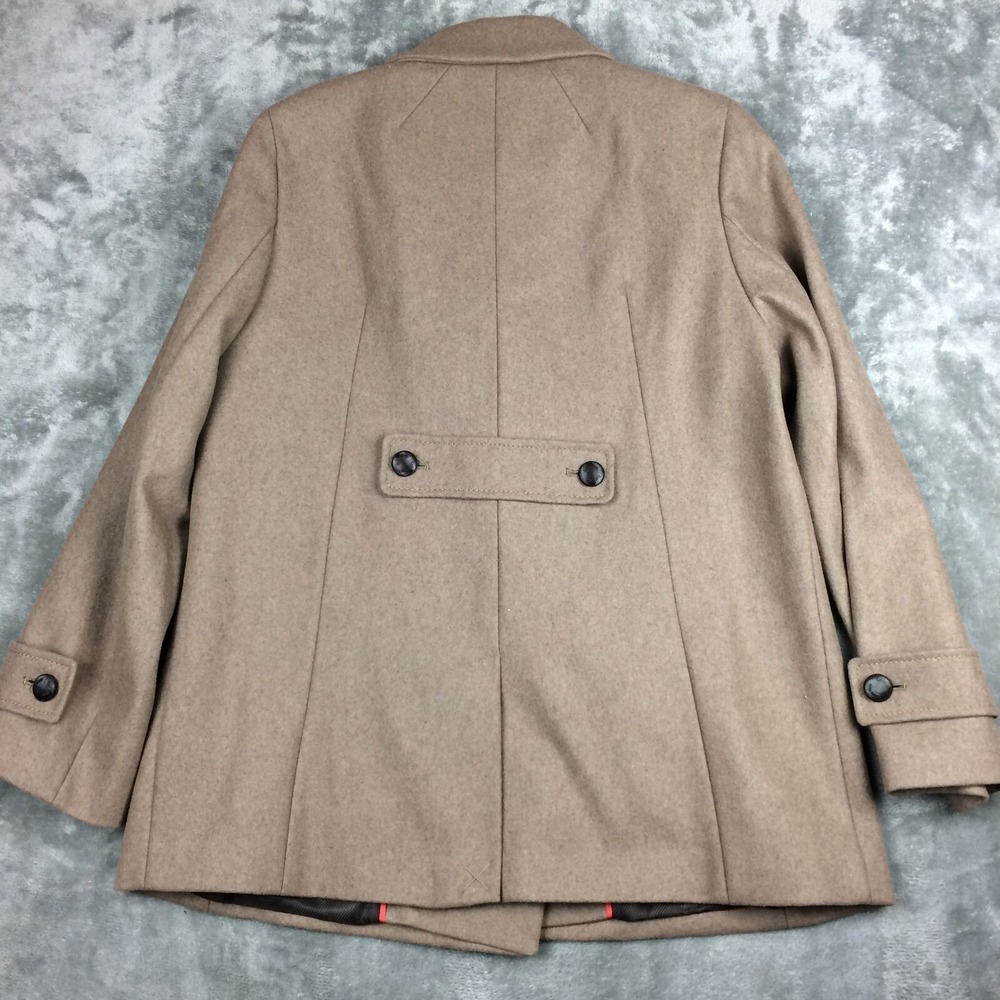 Calvin Klein Pea Coat Women 14 Tan Wool Blend Double Breasted Preppy Military - Picture 9 of 15